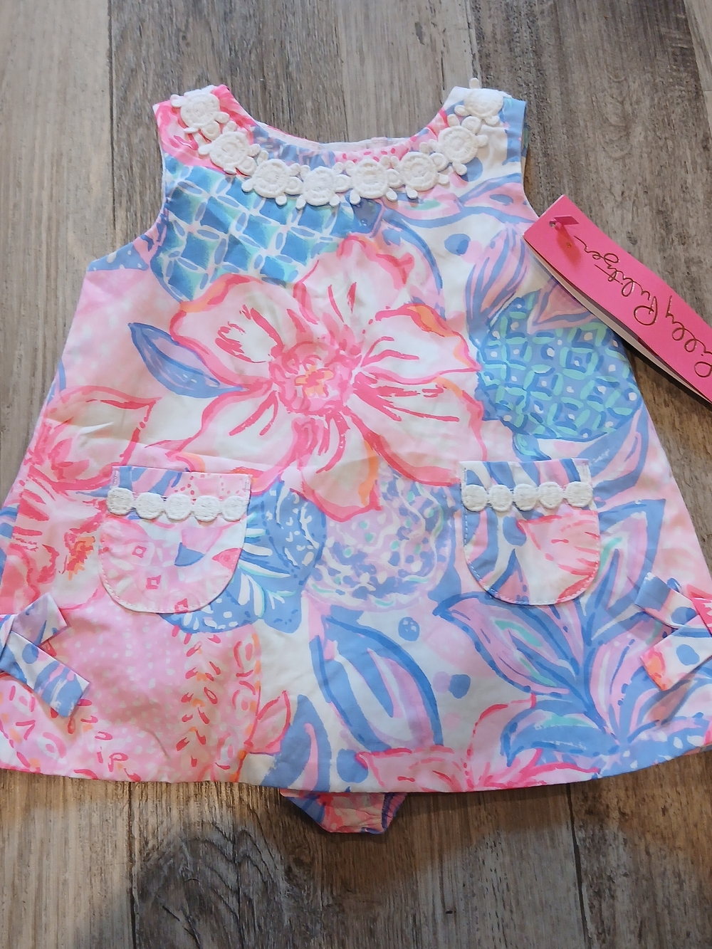 Lilly Pulitzer Pink Blue Floral Sleeveless Dress 3-6m